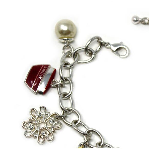 Vintage Souvenir Charm Bracelet Lipstick Snowflake Perfume Pearl 8.5" - Hey Viv - Picture 3 of 5